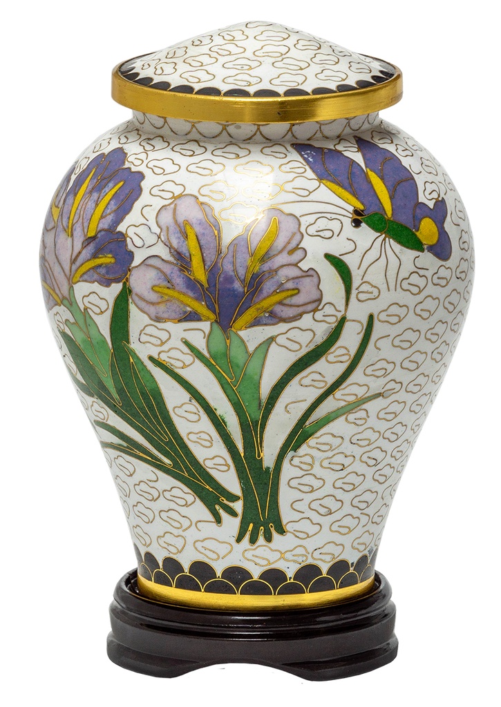 White Iris Medium Cloisonne Urn