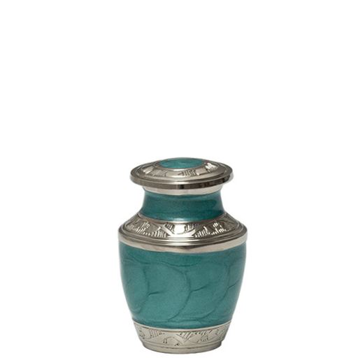 [514 MPQ] Mother of Pearl Aqua Brass Miniature Urn