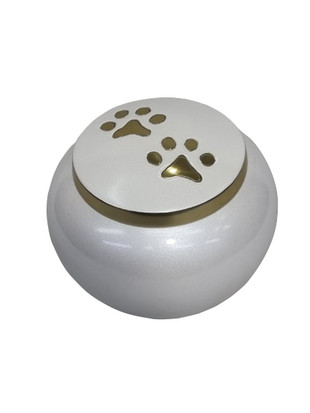 [511 WHT] White Paw Print Brass Pet Urn